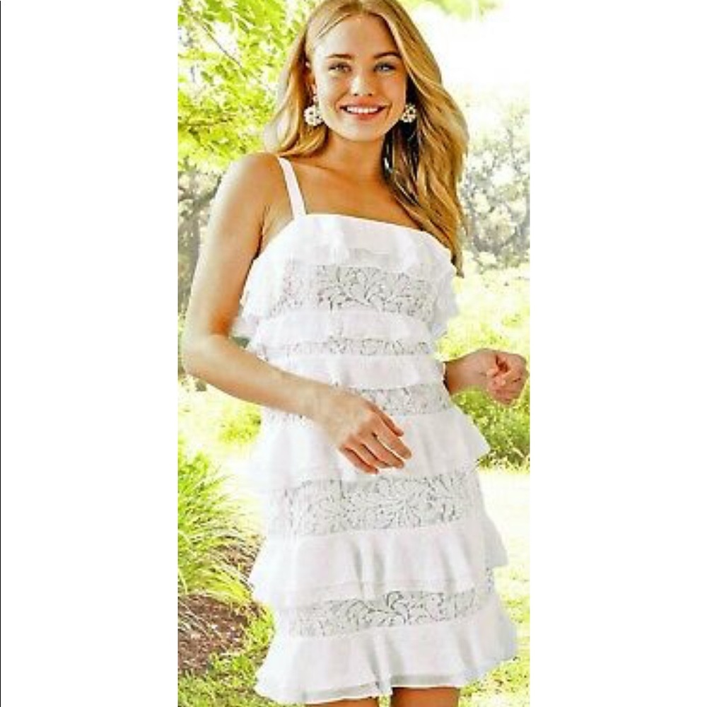 Lilly Pulitzer Resort White Lace Tiered Dress Sz4